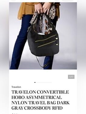 Travelon Asymmetrical Anti-Theft Nylon Crossbody Bag. 
MULTI COMPARTMENTS .
EUC